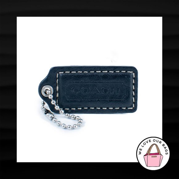 2" Medium COACH BLACK LEATHER NICKEL FOB BAG CHARM KEYCHAIN HANGTAG - Picture 1 of 1